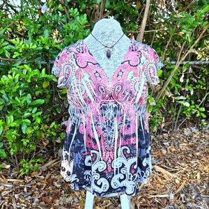 Colorful Studded Lace Detail Sublimation Babydoll One World Size Large